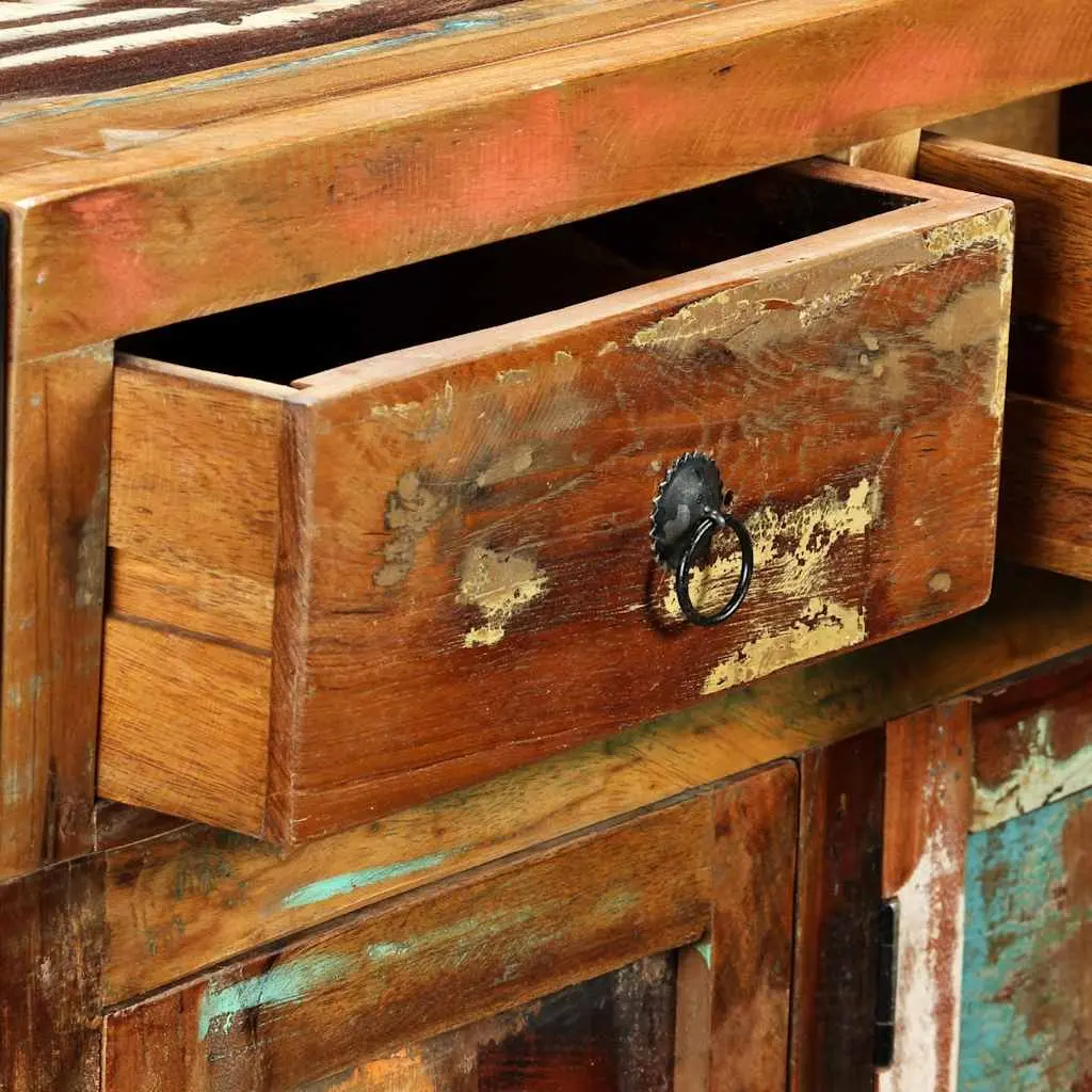 Sideboard Solid Reclaimed Wood 120x35x76cm Antique Style Buffet Cabinet with 3 Drawers and 3 Compartments