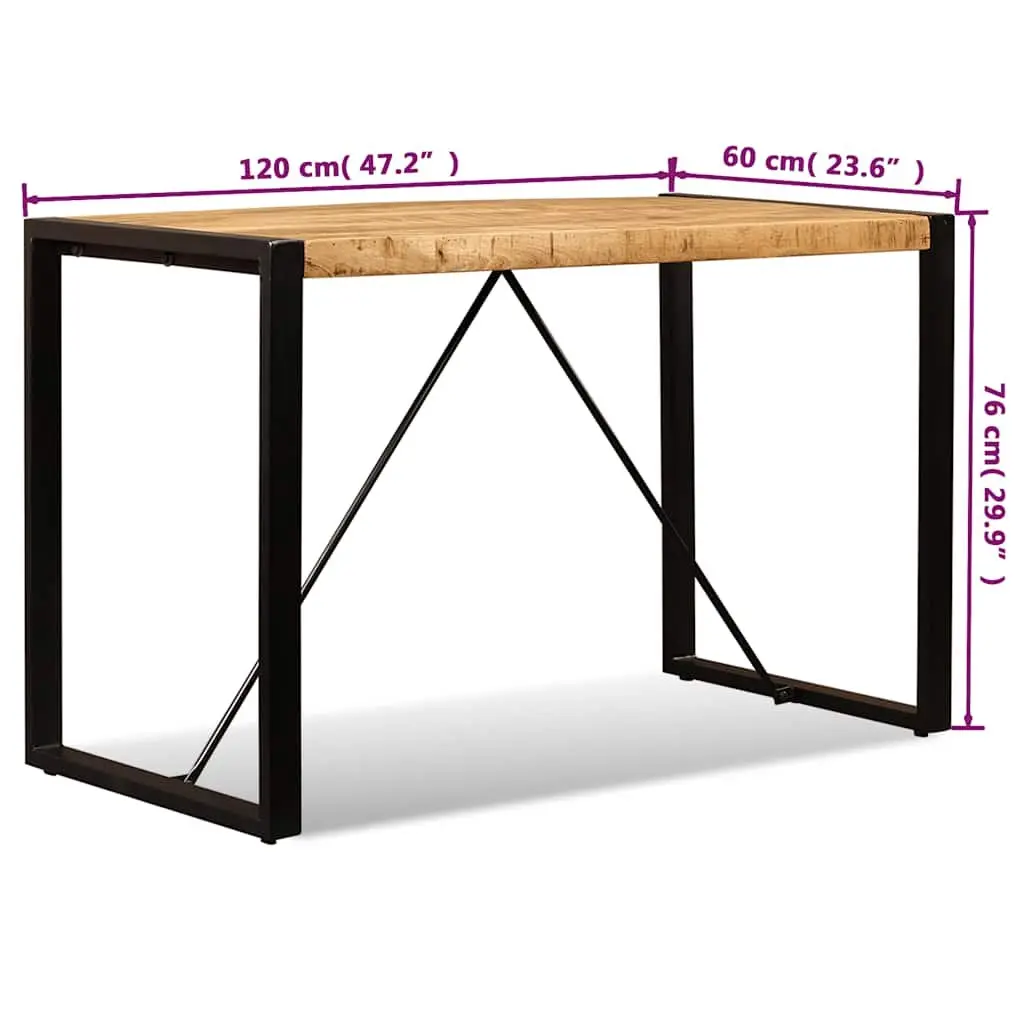 Dining Table Industrial Style Solid Rough Mango Wood 120cm Steel Legs