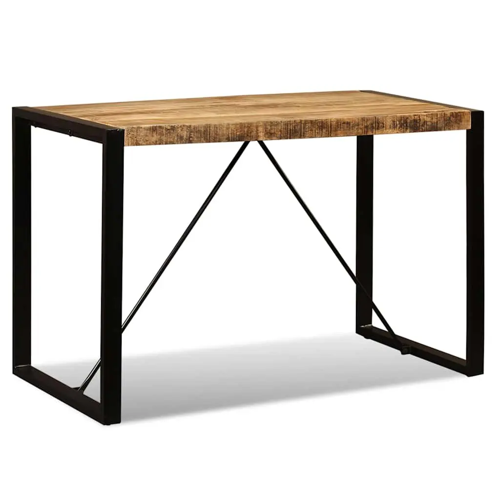 Dining Table Industrial Style Solid Rough Mango Wood 120cm Steel Legs