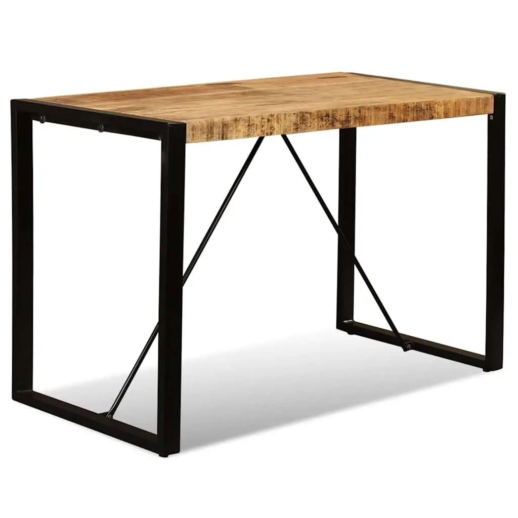 Dining Table Industrial Style Solid Rough Mango Wood 120cm Steel Legs