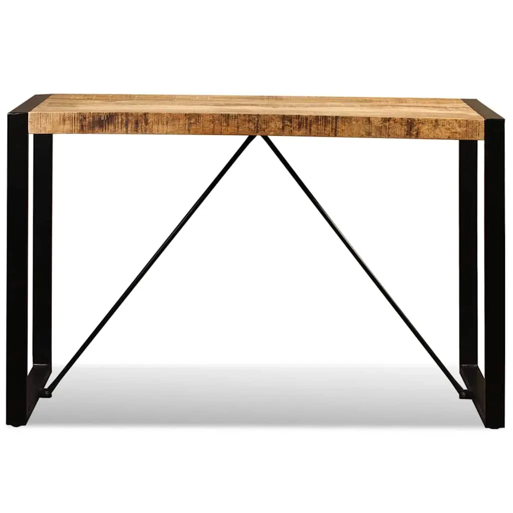 Dining Table Industrial Style Solid Rough Mango Wood 120cm Steel Legs