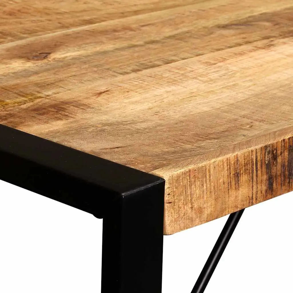 Dining Table Industrial Style Solid Rough Mango Wood 120cm Steel Legs