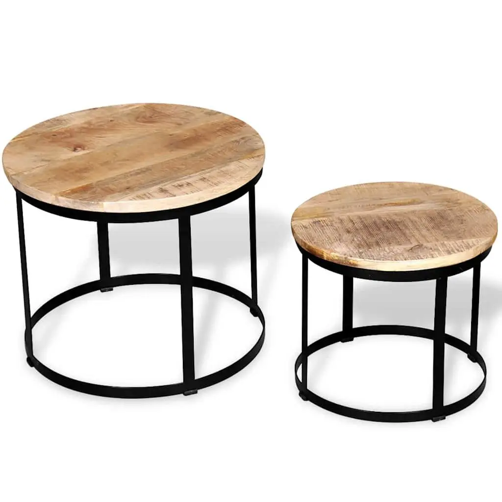 Coffee Table Set 2 Pieces Round 40/50 cm Wooden Accent Tables Living Room