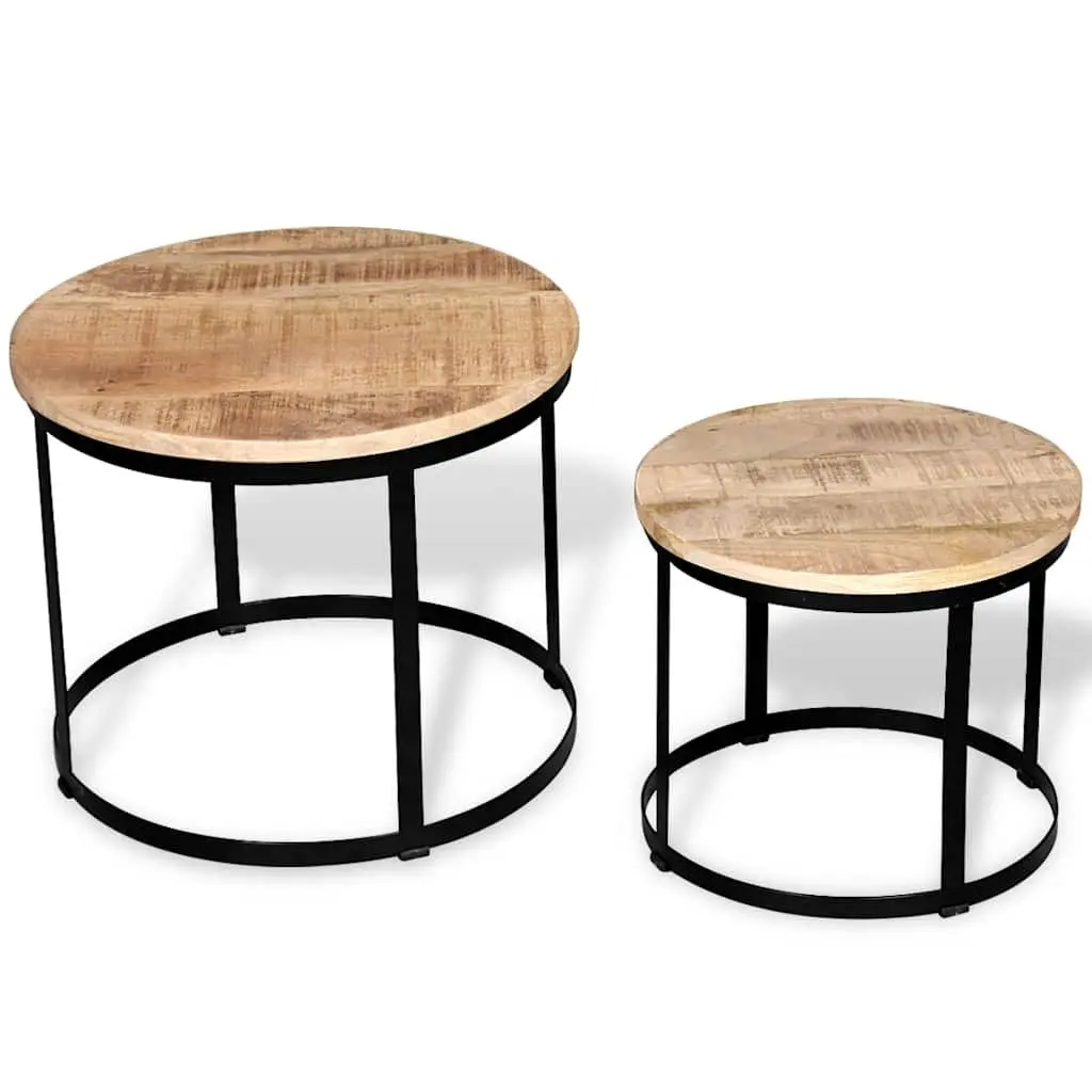 Coffee Table Set 2 Pieces Round 40/50 cm Wooden Accent Tables Living Room