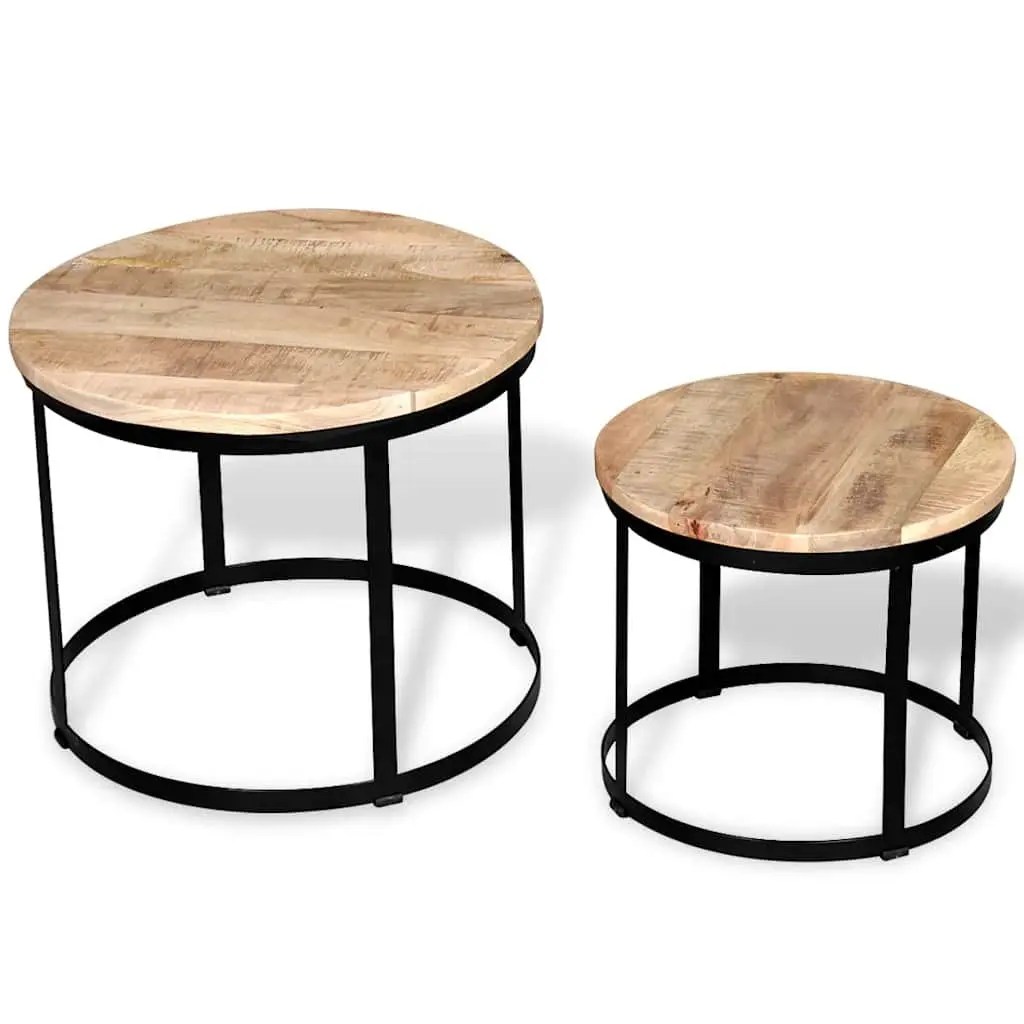 Coffee Table Set 2 Pieces Round 40/50 cm Wooden Accent Tables Living Room