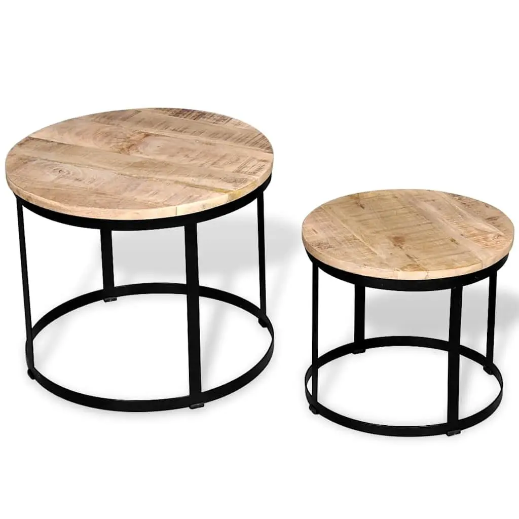 Coffee Table Set 2 Pieces Round 40/50 cm Wooden Accent Tables Living Room