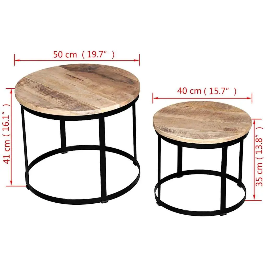 Coffee Table Set 2 Pieces Round 40/50 cm Wooden Accent Tables Living Room