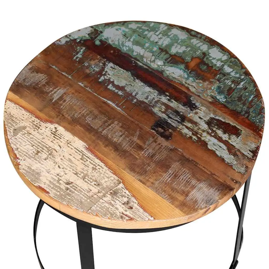 Coffee Table Set Round Industrial Vintage Reclaimed Wood 40cm 50cm
