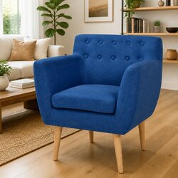 Armchair Blue Fabric Modern Design Living Room Lounge Seating Padded Cushion