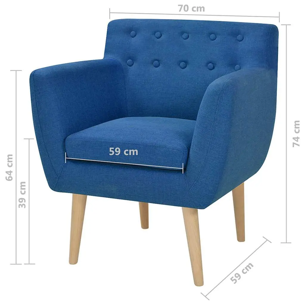 Armchair Blue Fabric Modern Design Living Room Lounge Seating Padded Cushion