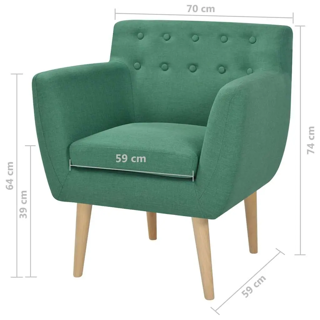 Armchair Green Fabric Upholstery Wooden Frame Padded Cushion