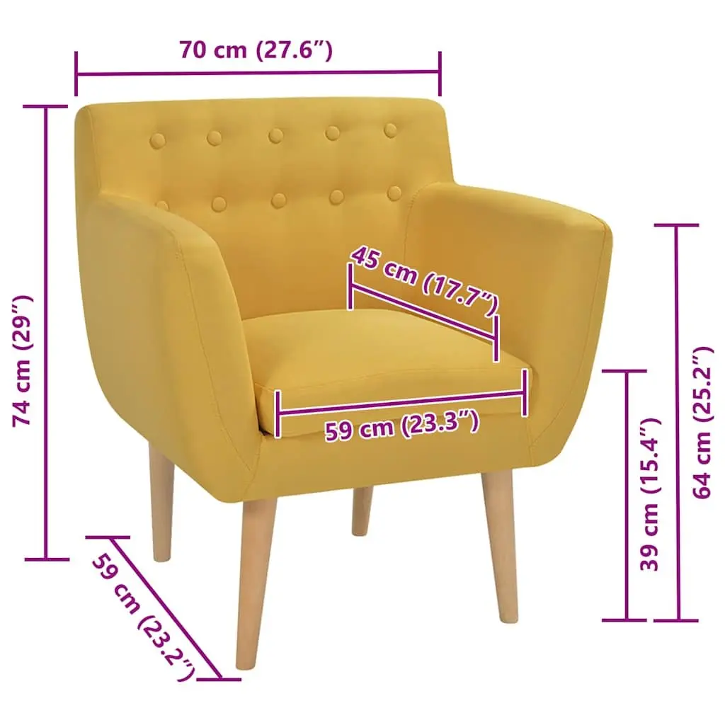 Armchair Yellow Fabric Modern Living Room Lounge Seat Wooden Frame Padded
