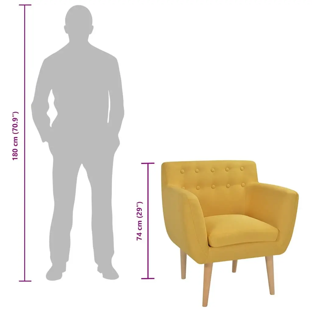 Armchair Yellow Fabric Modern Living Room Lounge Seat Wooden Frame Padded