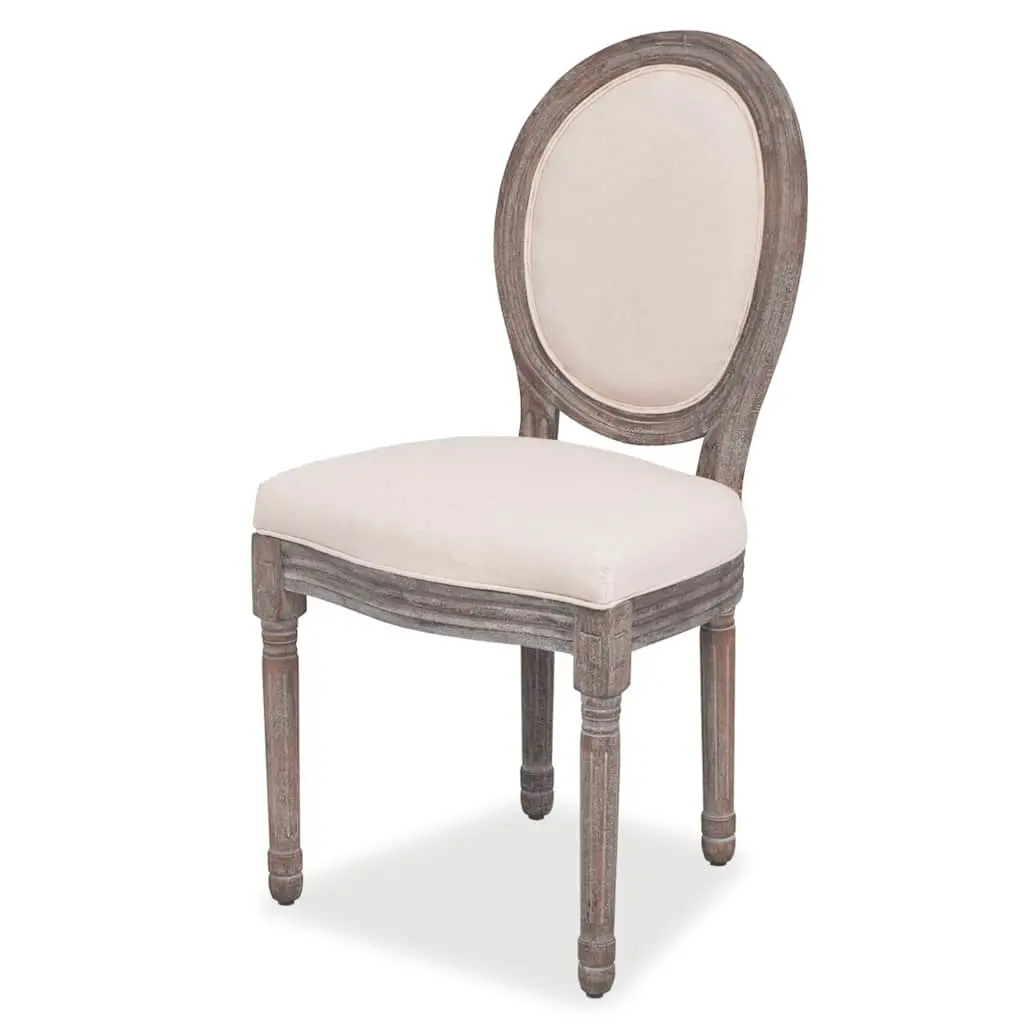 Dining Chairs Cream Fabric Padded Seat Wooden Legs 2 Piece