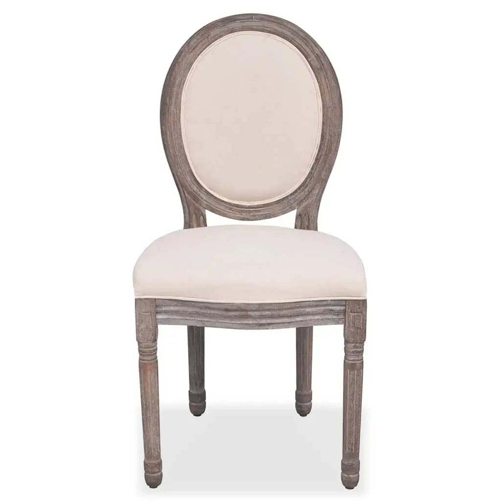 Dining Chairs Cream Fabric Padded Seat Wooden Legs 2 Piece