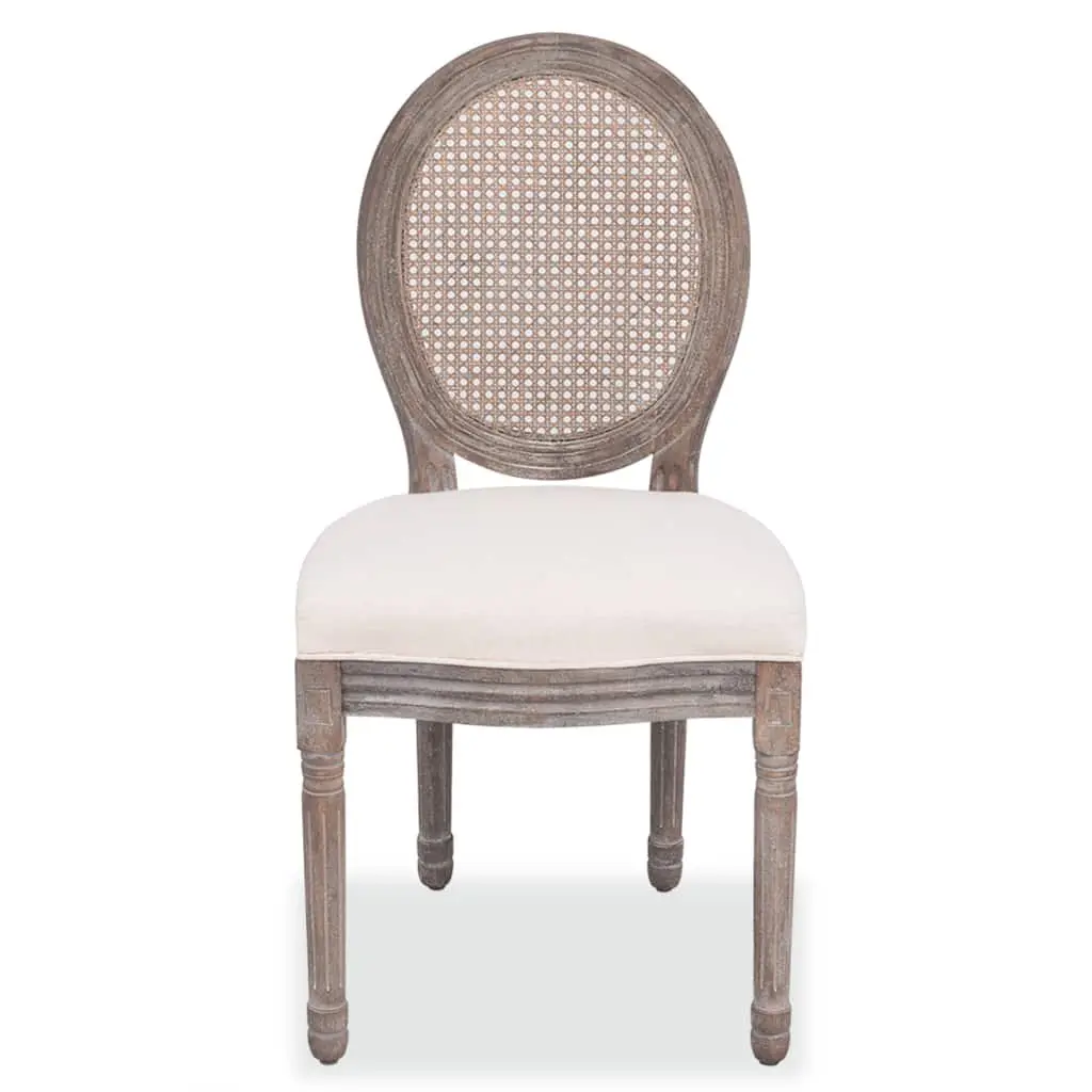 Dining Chairs Set in Cream with Rattan Detail