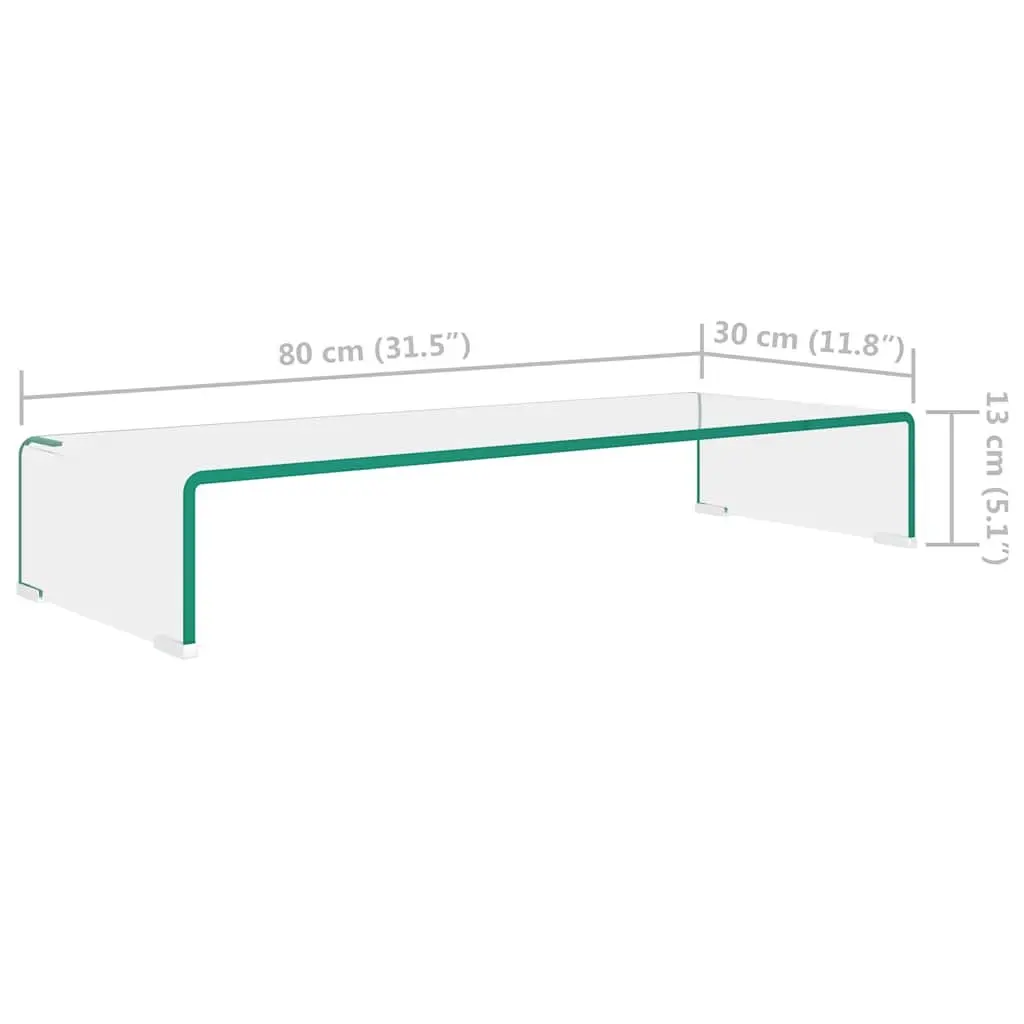TV Stand Monitor Riser Tempered Glass Shelf 80 x 30 x 13 cm