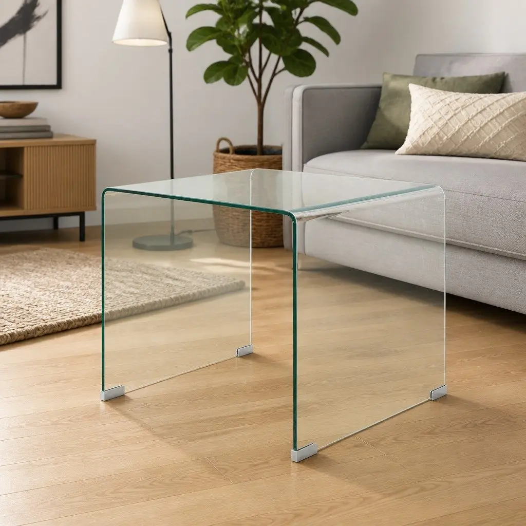 Coffee Table Tempered Glass Clear Modern Compact 49.5 x 50 x 45 cm