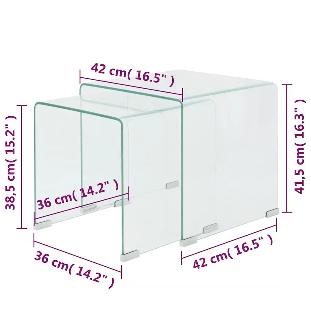 Two Piece Nesting Table Set Tempered Glass Coffee Tables Living Room Bedroom