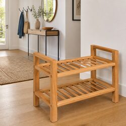 Your Friendly Oak Shoe Rack with 2 Shelves for Organization
