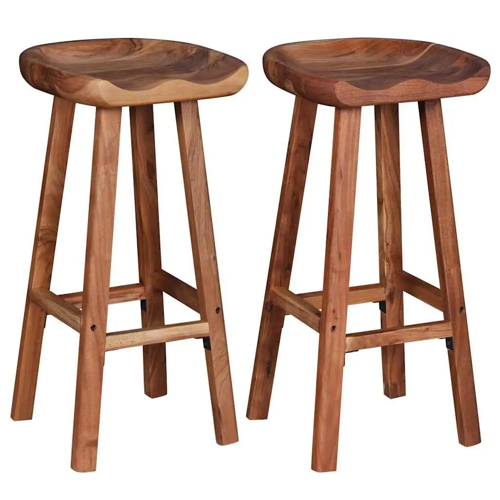 Bar Stools Handmade Brown Solid Acacia Wood 2 Piece
