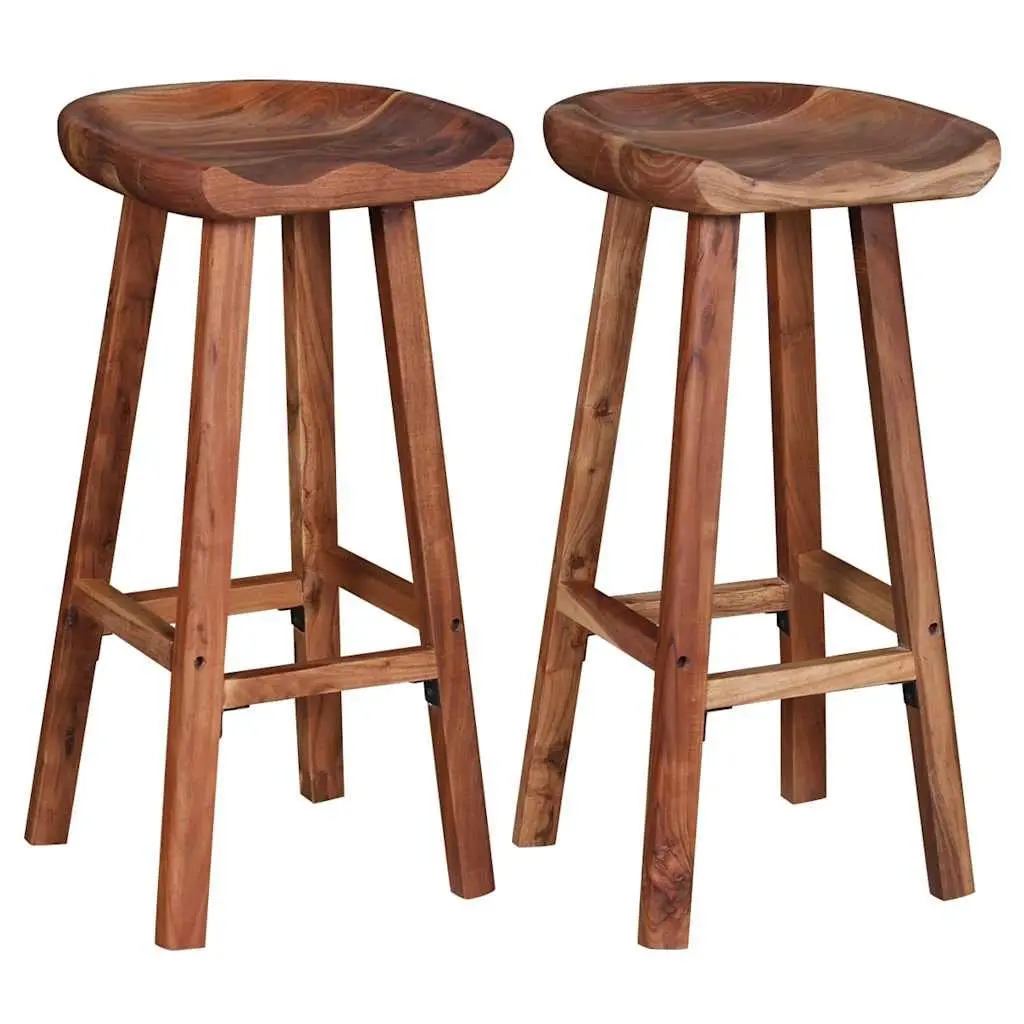 Bar Stools Handmade Brown Solid Acacia Wood 2 Piece