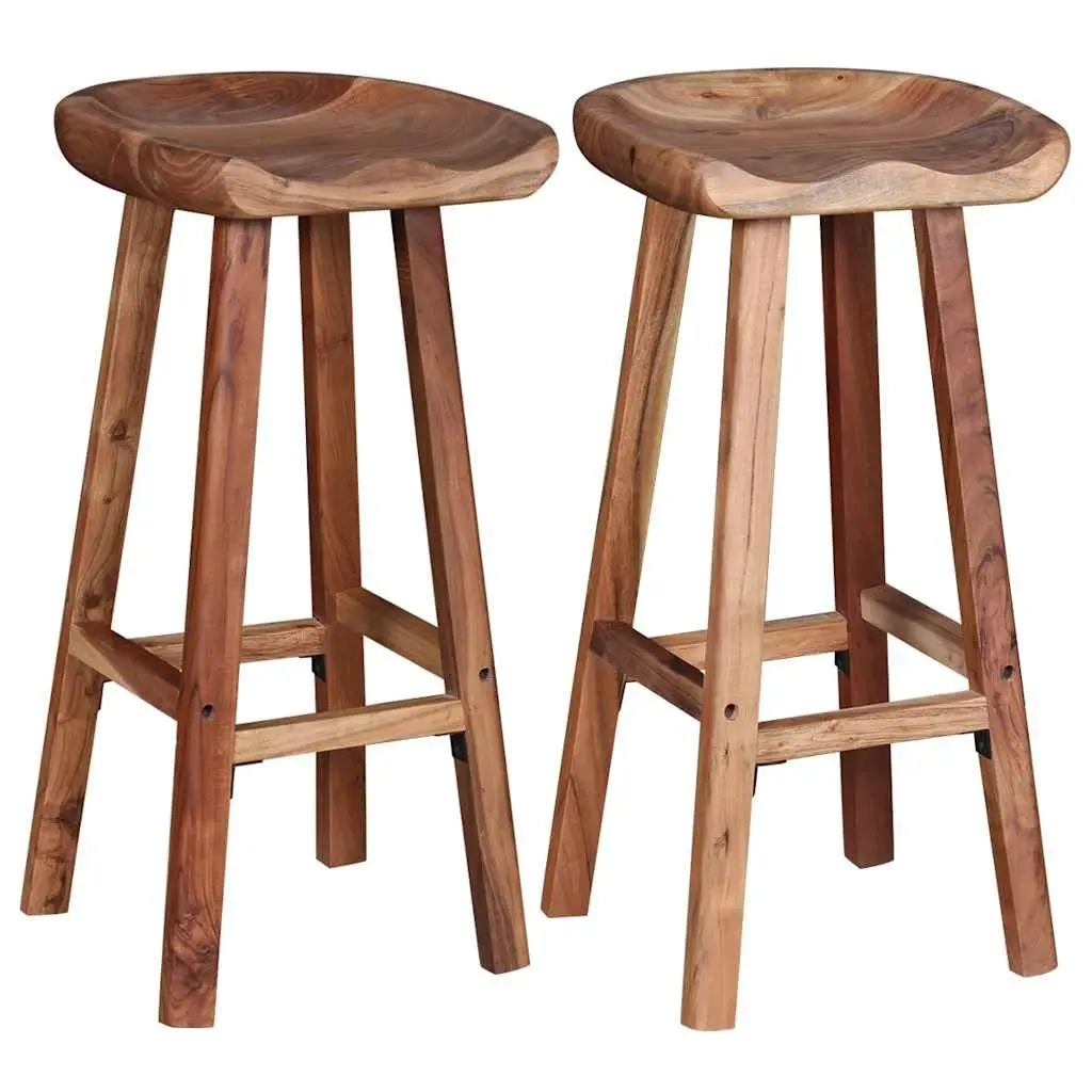Bar Stools Handmade Brown Solid Acacia Wood 2 Piece