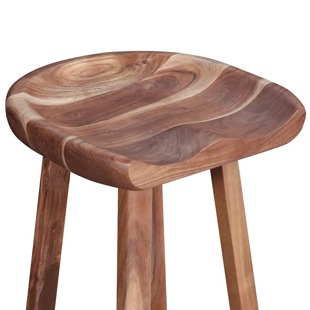 Bar Stools Handmade Brown Solid Acacia Wood 2 Piece