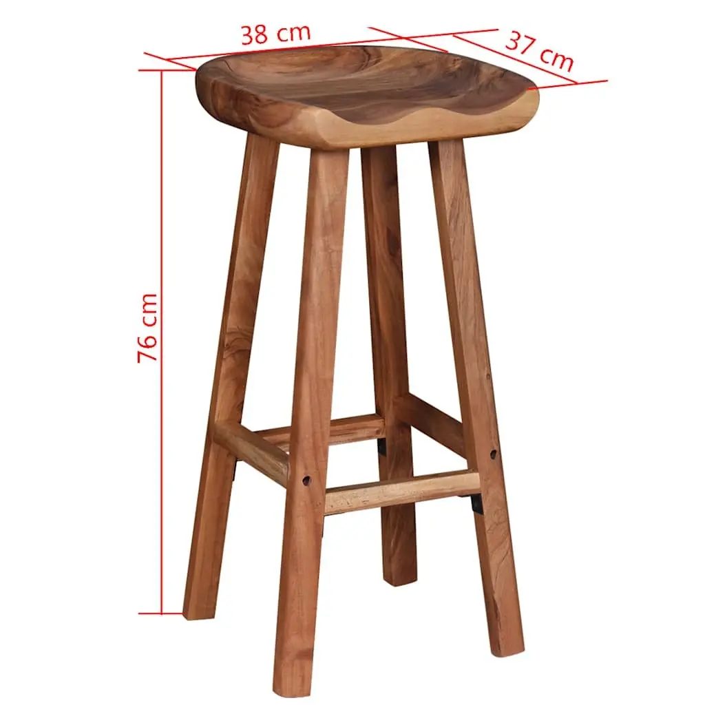 Bar Stools Handmade Brown Solid Acacia Wood 2 Piece
