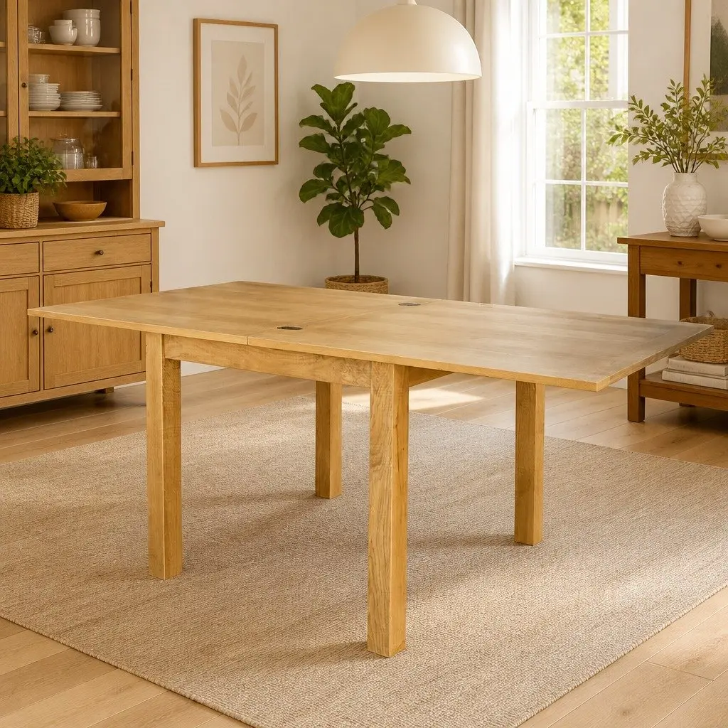 Extendable Dining Table Oak Wood Kitchen Room Furniture Brown Compact Design