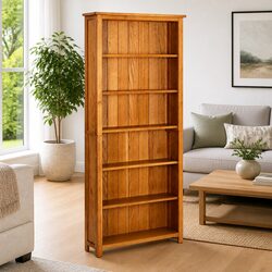Bookcase 6-Tier Standing Shelf Brown Solid Oak Wood Storage Display Unit