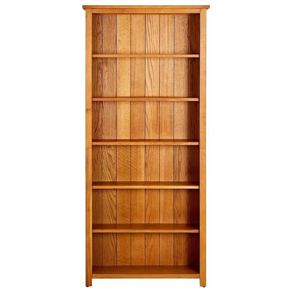 Bookcase 6-Tier Standing Shelf Brown Solid Oak Wood Storage Display Unit