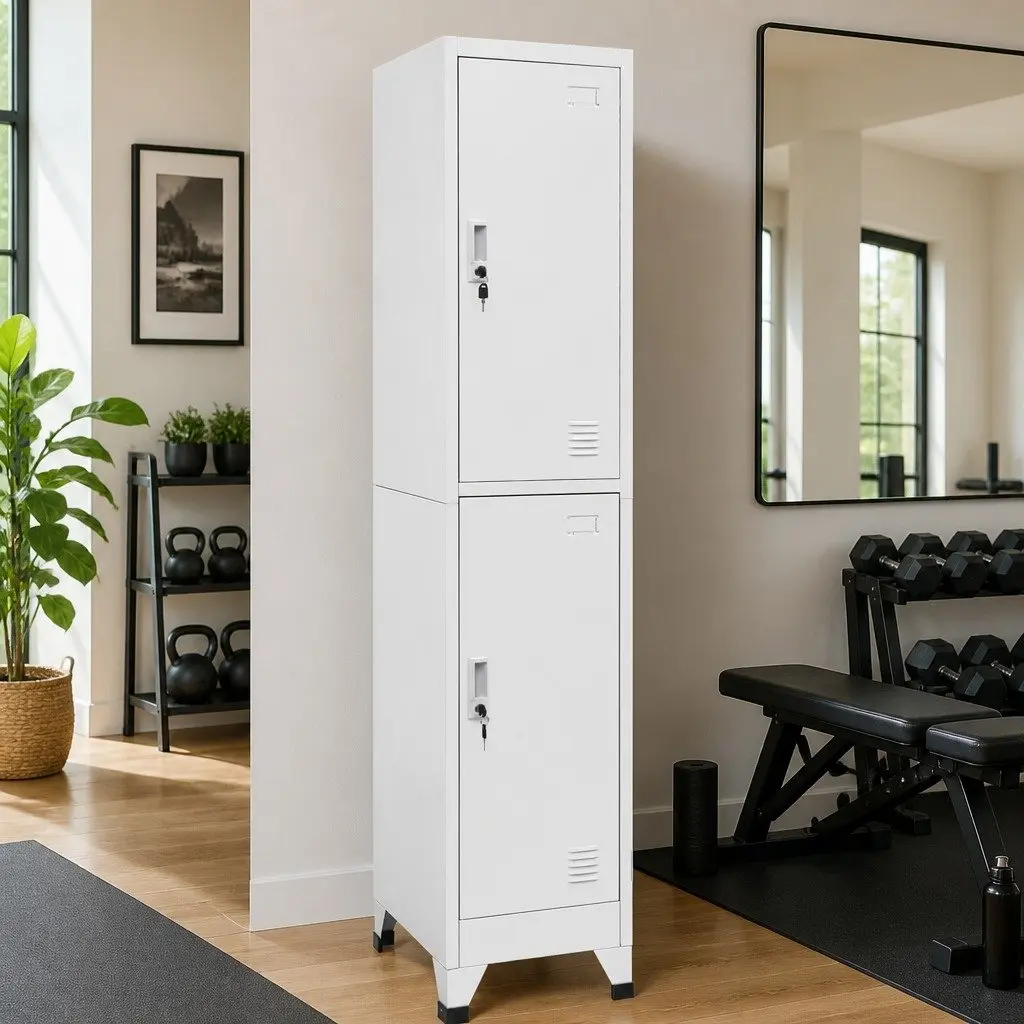Storage Locker Cabinet Industrial Grey Steel 2 Compartments