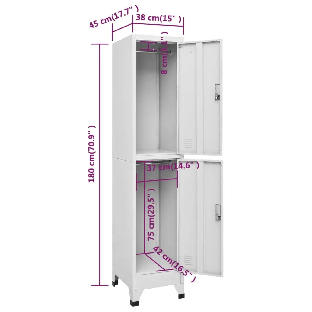 Storage Locker Cabinet Industrial Grey Steel 2 Compartments