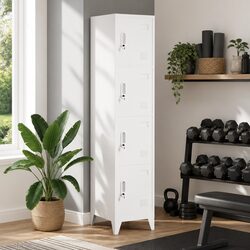 Grey Locker Cabinet 4 Compartments Industrial Storage Steel Security Doors
