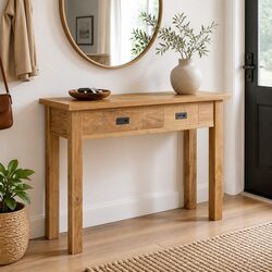 Console Table Solid Teak 90x30x80 cm with 2 Drawers Colonial Style End Table