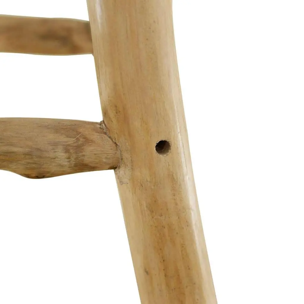 Teak Wood Frame Bar Stool Goat Leather Seat Rustic Brown Dining