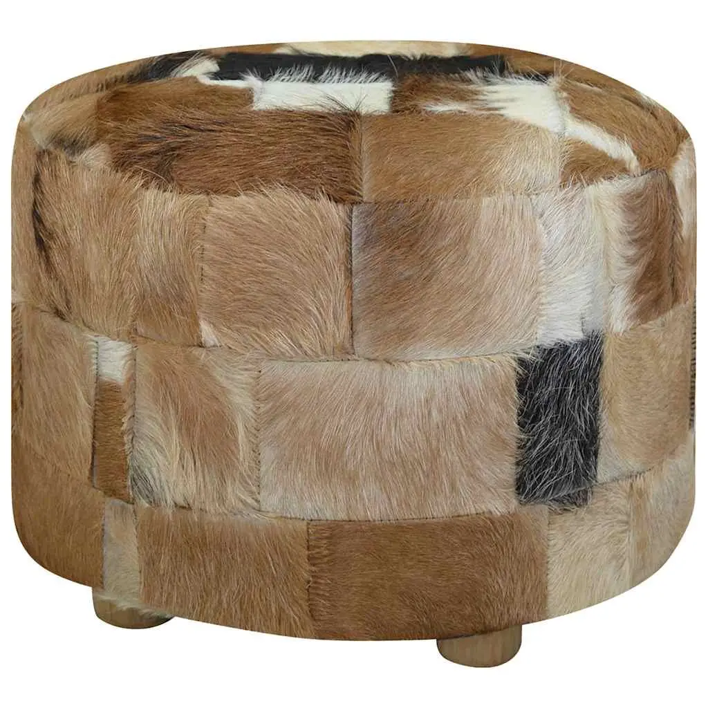 Round Pouffe Goat Leather Multicolour Footrest 50 x 50 x 45 cm