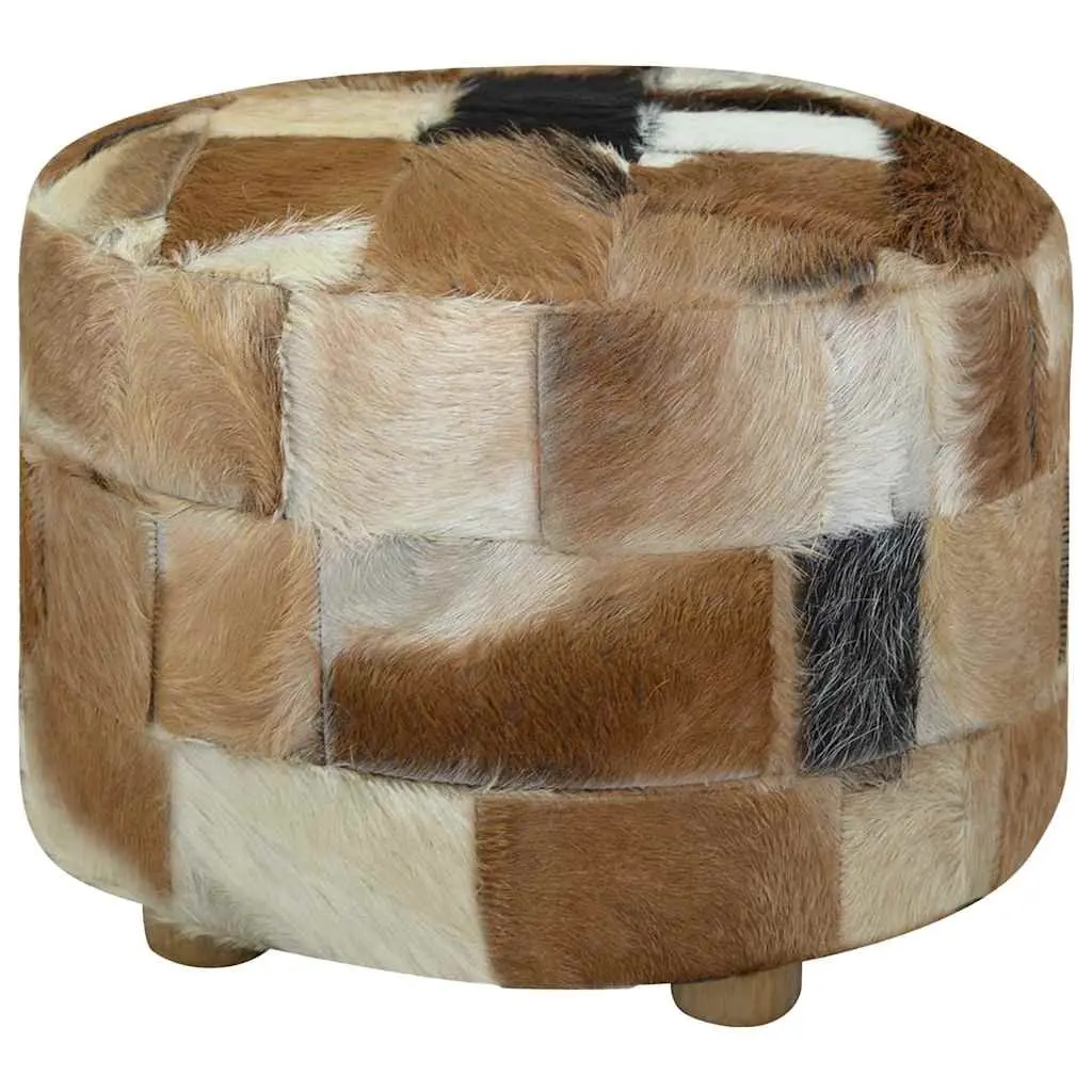 Round Pouffe Goat Leather Multicolour Footrest 50 x 50 x 45 cm