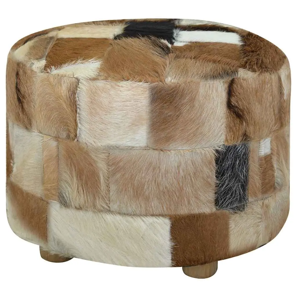 Round Pouffe Goat Leather Multicolour Footrest 50 x 50 x 45 cm