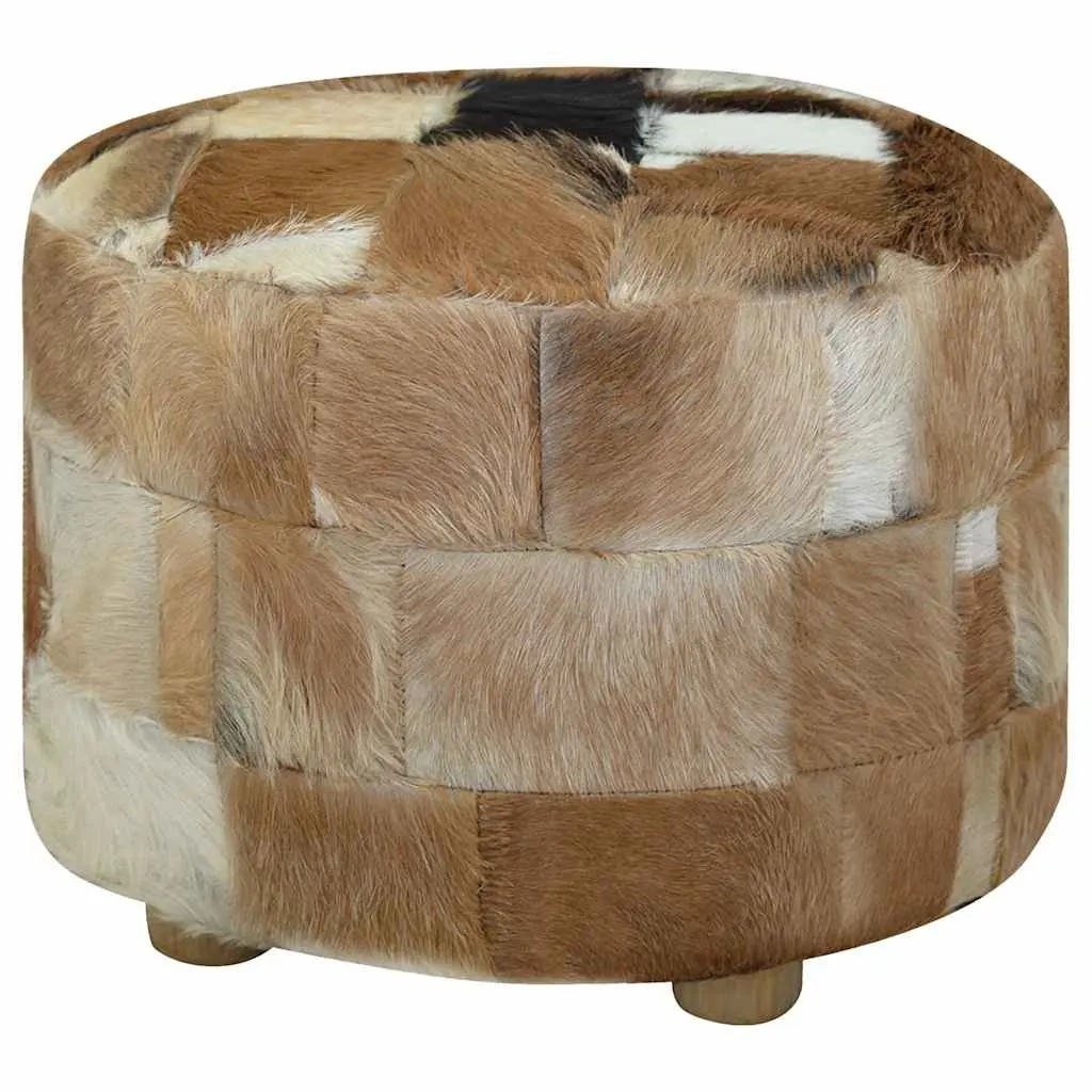 Round Pouffe Goat Leather Multicolour Footrest 50 x 50 x 45 cm