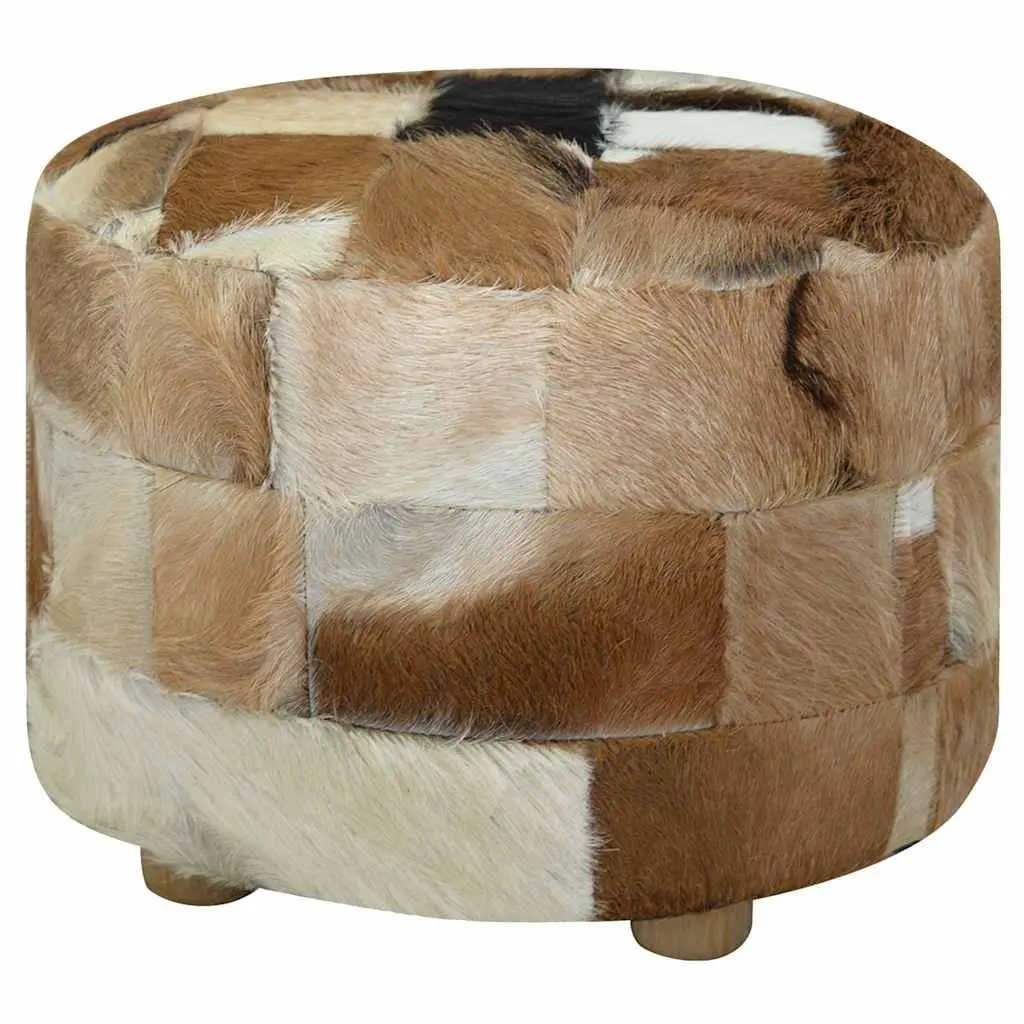 Round Pouffe Goat Leather Multicolour Footrest 50 x 50 x 45 cm