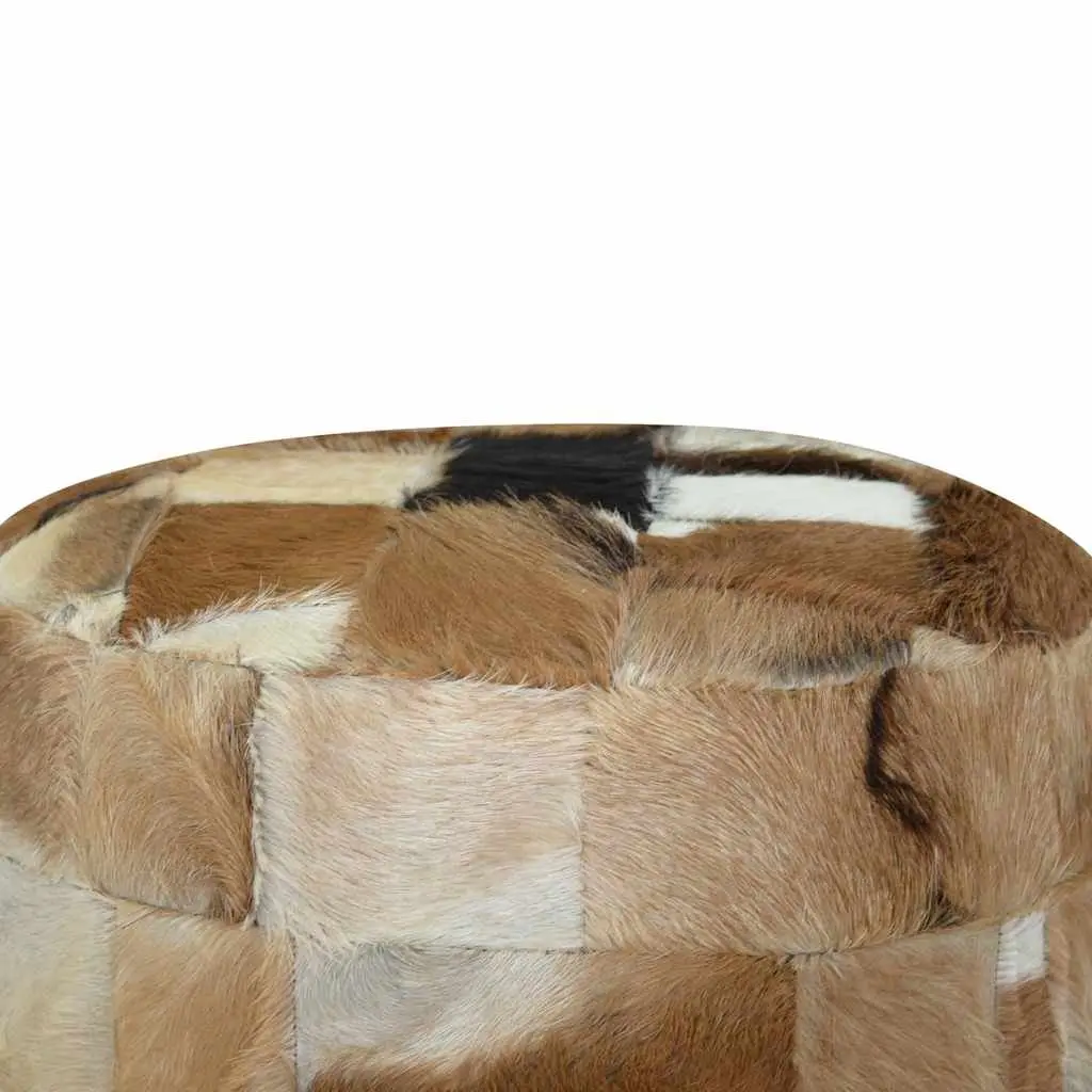 Round Pouffe Goat Leather Multicolour Footrest 50 x 50 x 45 cm