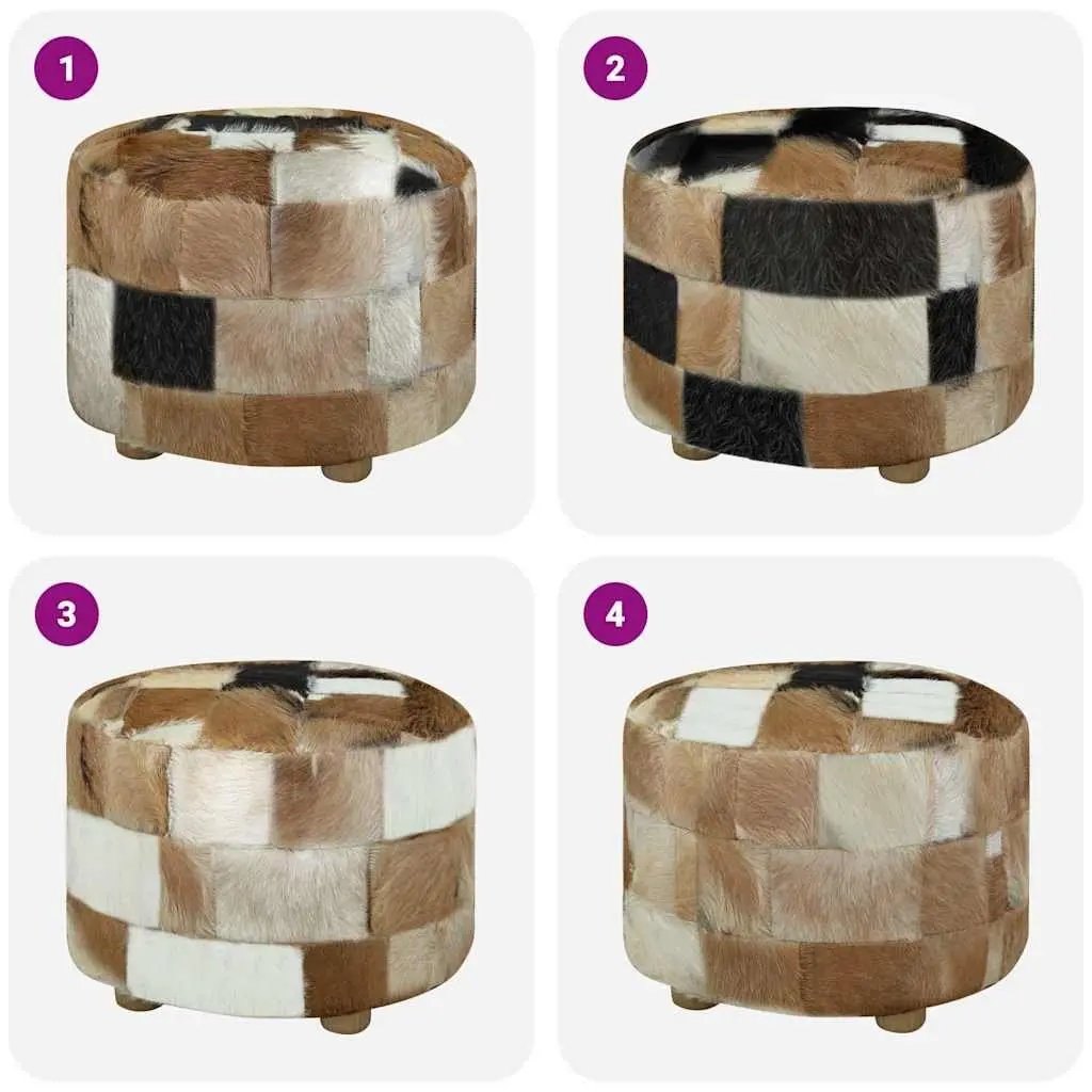 Round Pouffe Goat Leather Multicolour Footrest 50 x 50 x 45 cm