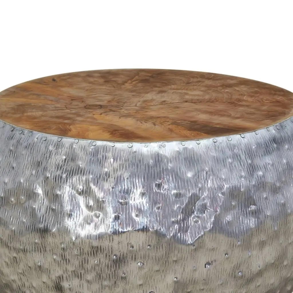 Round Coffee Table Teak Tabletop Aluminium Frame 60x60x30cm