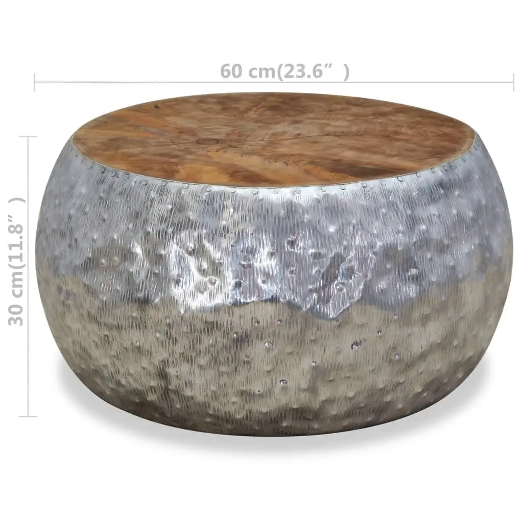 Round Coffee Table Teak Tabletop Aluminium Frame 60x60x30cm