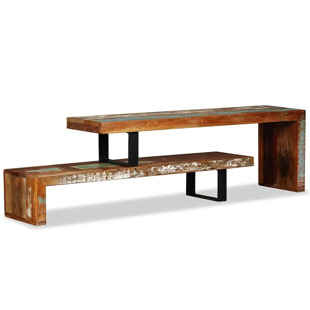 TV Stand Solid Reclaimed Wood Brown Stackable Storage Cabinet 2-Tier Lowboard