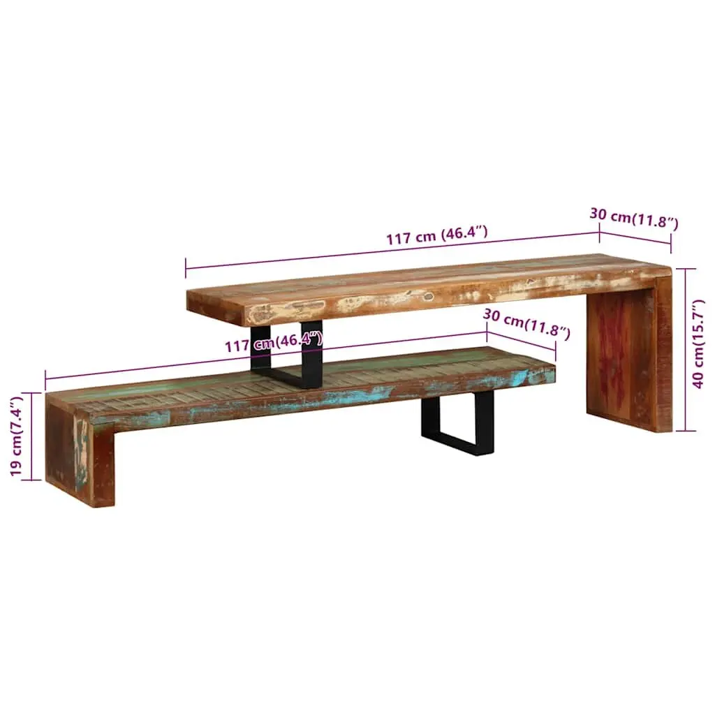 TV Stand Solid Reclaimed Wood Brown Stackable Storage Cabinet 2-Tier Lowboard
