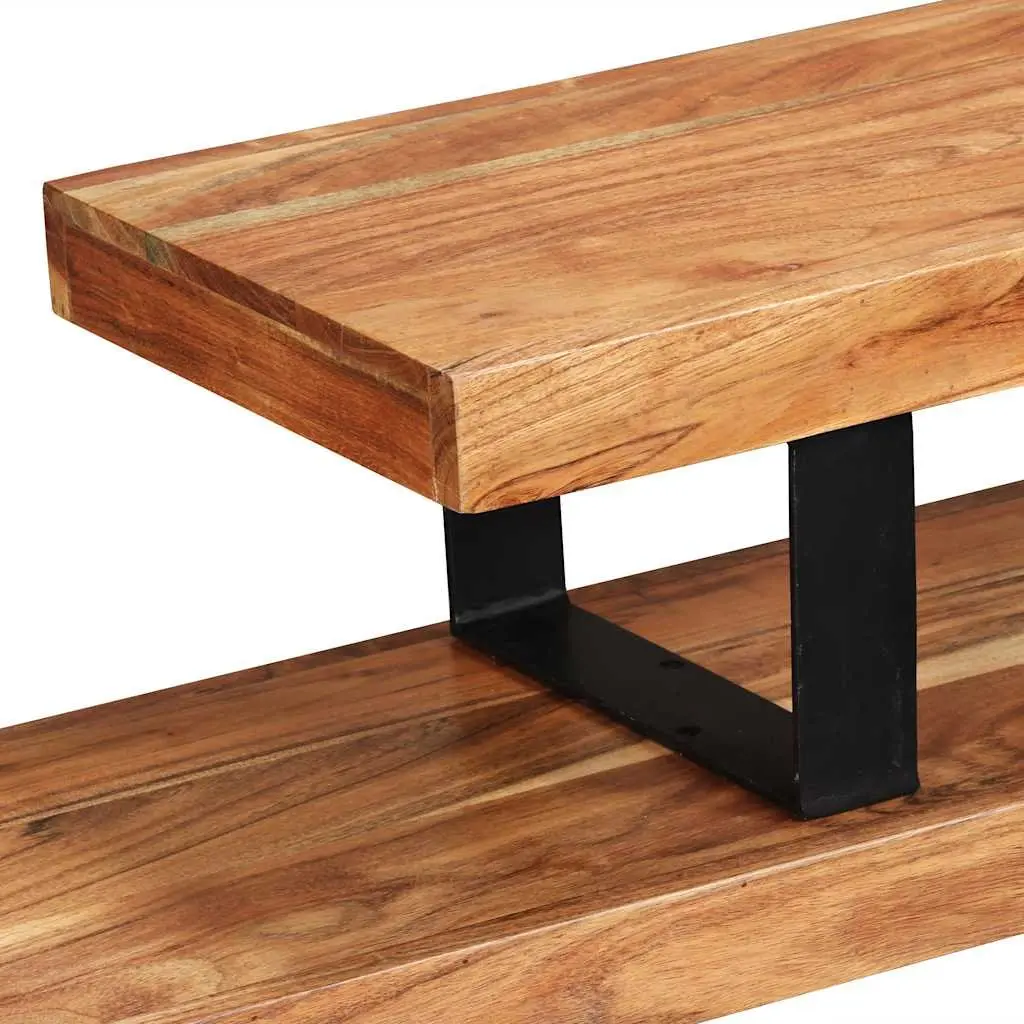 Wooden TV Stand Solid Acacia Wood 2-Tier Stackable Cabinet Brown Retro