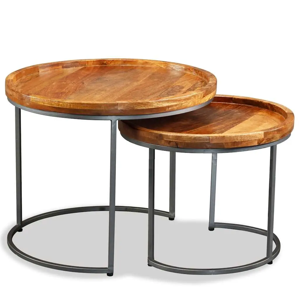 Side Table Set Industrial Vintage Solid Mango Wood 2 Pieces